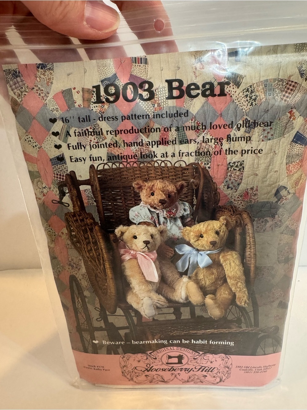 1903 Bear Pattern by Kathy Pace Gooseberry Hill #170 16" tall Unused Uncut